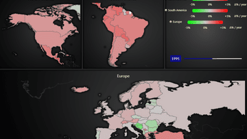 JavaScript Real-time Map Dashboard - Example on using MapChart with animated real-time data set
