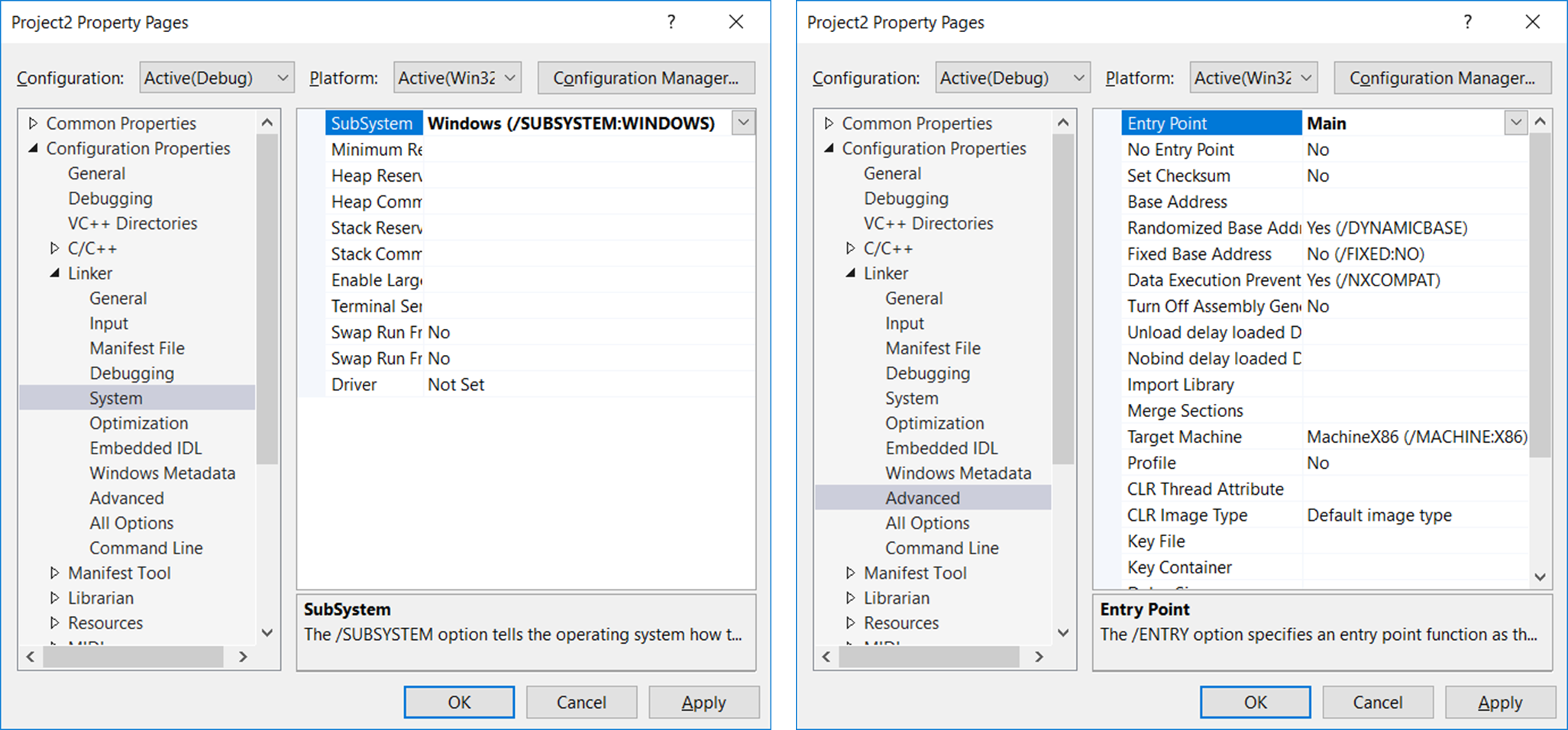 Visual Studio C++ project property